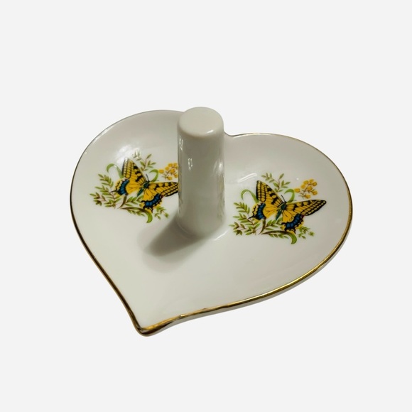 VTG Heart Shaped Butterfly Ring Holder, Porcelain, Japan, Trinket Dish 4" x 3.5" - Picture 2 of 10